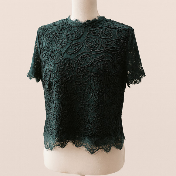 Adiva Tops - Adiva Womens L Forrest Green Lace Top Cottagecore Romantic Feminine Garden Y2K